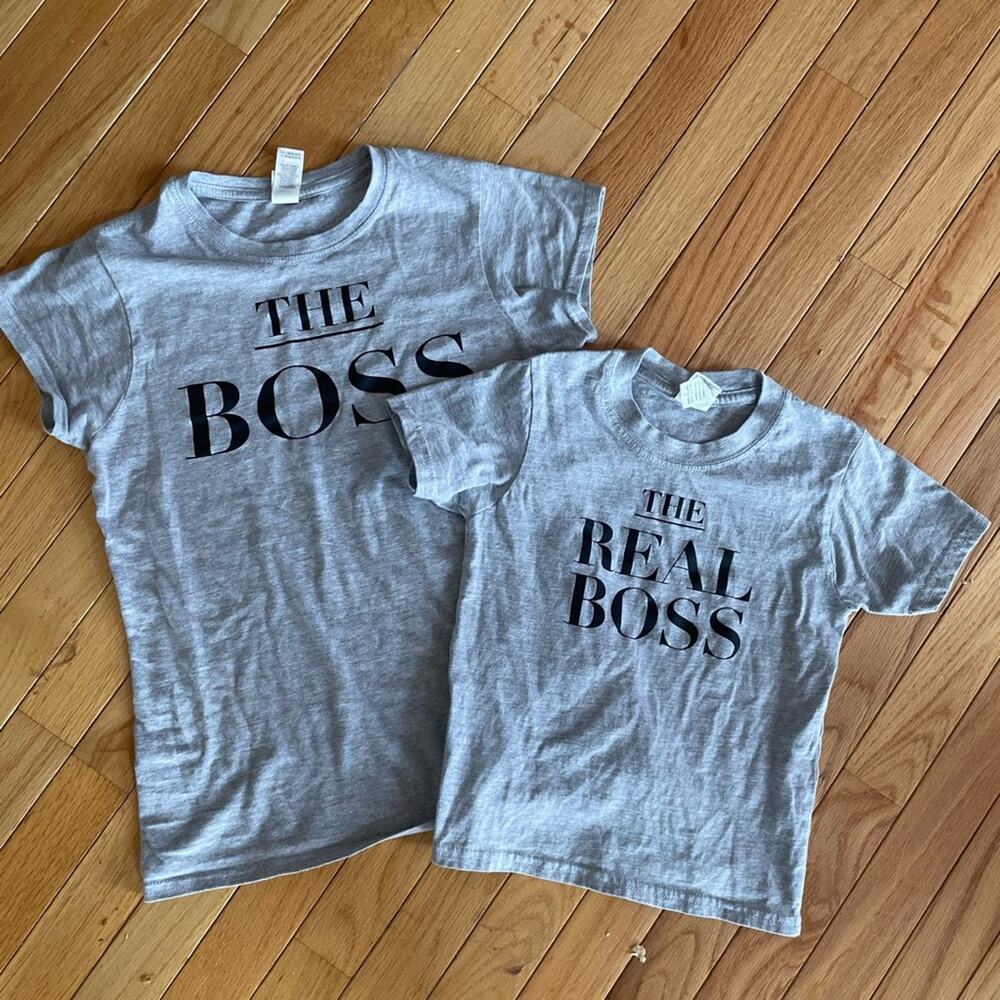 Bundle Mommy and Me Tees Boss Real Boss Graphic Gray Youth XS Women’s Small
